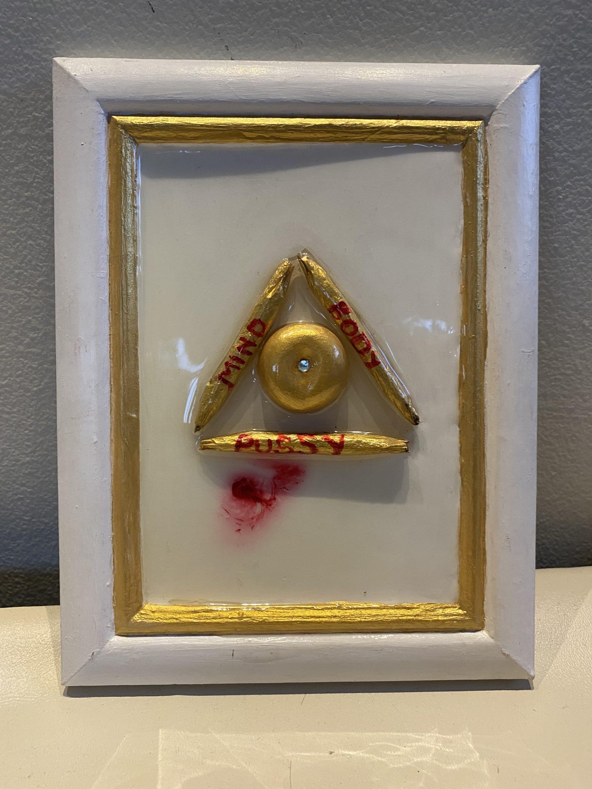 Original Art by Aidi Kansas - Mind, Body, P*ssy and a Little Weed" 7x9 framed acrylic, resin, Swarovski crystal,