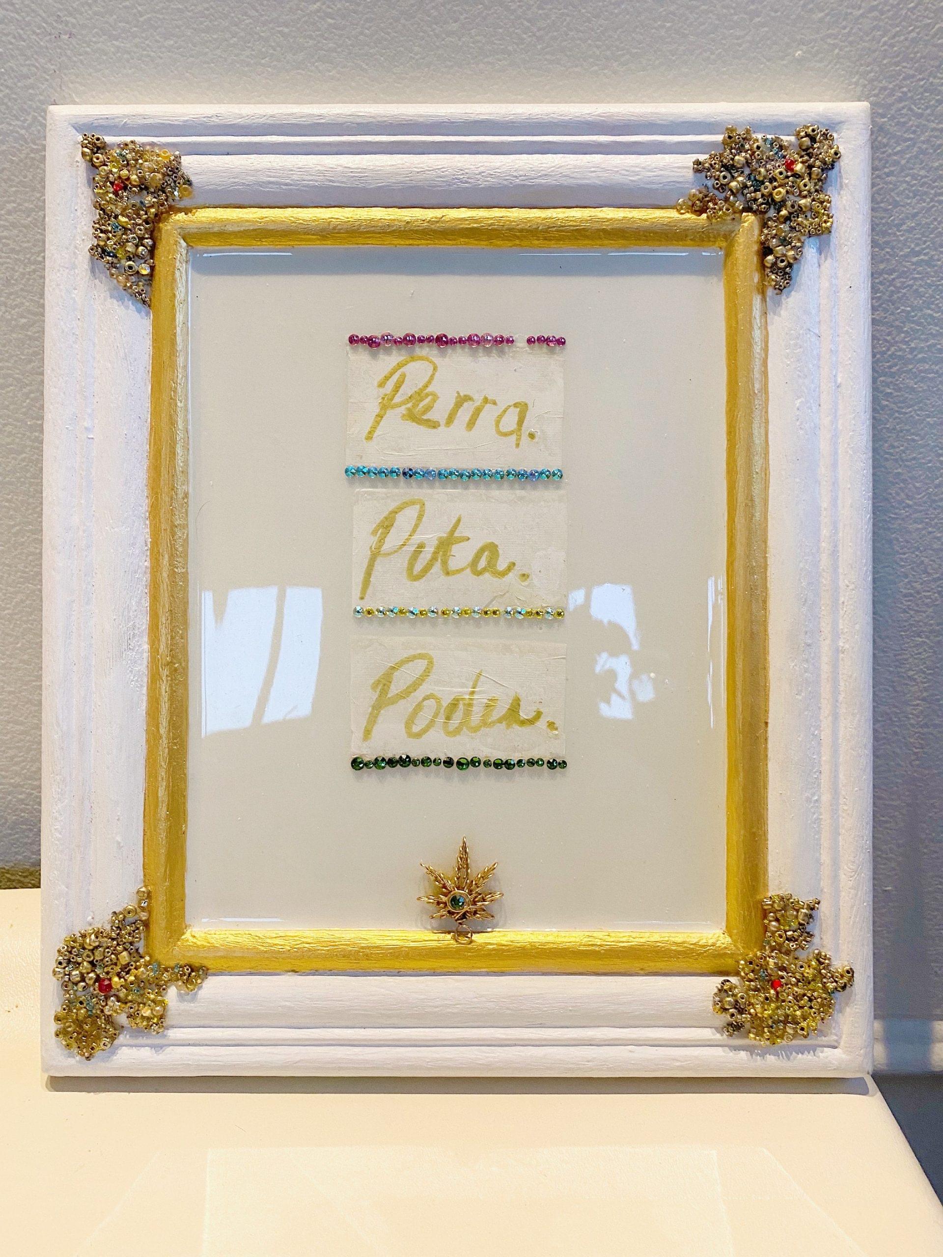 Original Art by Aidi Kansas - "Slut, Bitch, Power" framed 11x14 acrylic, resin, rolling papers, Swarovski crystals, 